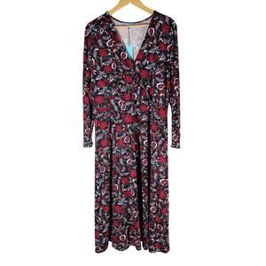 Draper James Paisley Print Faux Wrap Stretch Midi Dress Size XL